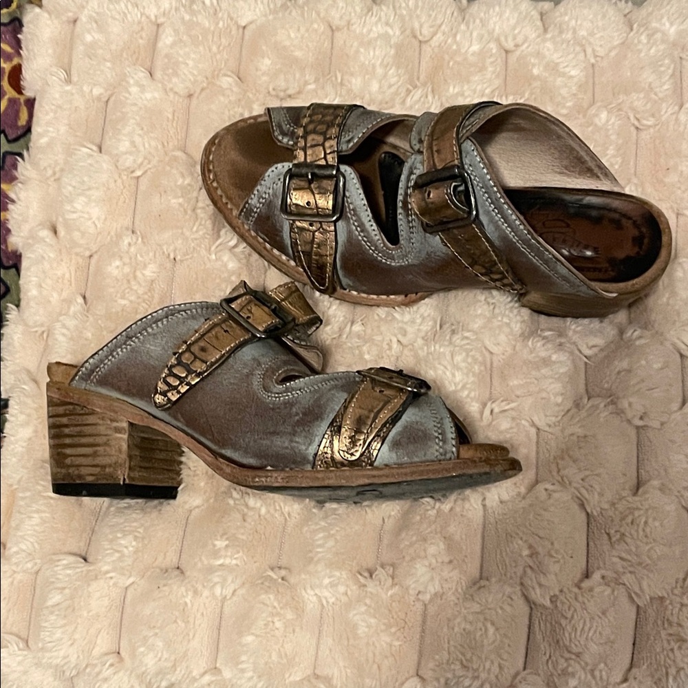 Freebird by Steven Blue, Brown and Gold Mules - Caprice